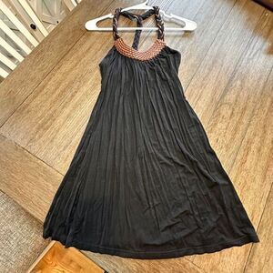 Vintage‎ Havana Black Halter Dress w Woven Neckline Summer Cocktail Dress Small